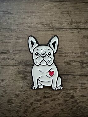 White French Bulldog Enamel Pin with Pink Heart